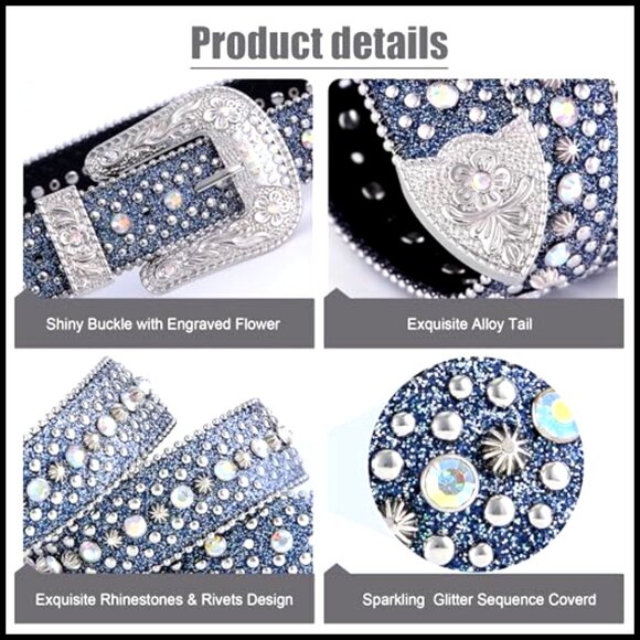 Rhinestone Studded Western Belt Shiny PU Leather Waist Belt for Cowgirl Cowboy main image 6